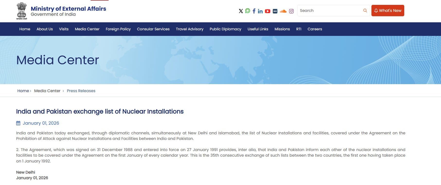 India Pakistan Meeting for Nuclear Places List Sharing